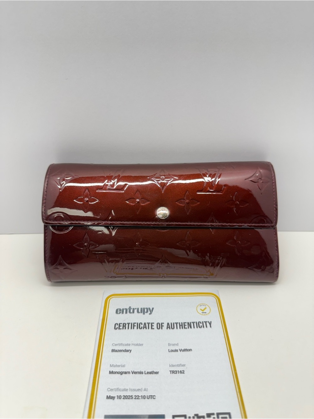 Louis Vuitton Patent Vernis Monogram Long Wallet in Deep Bordeaux